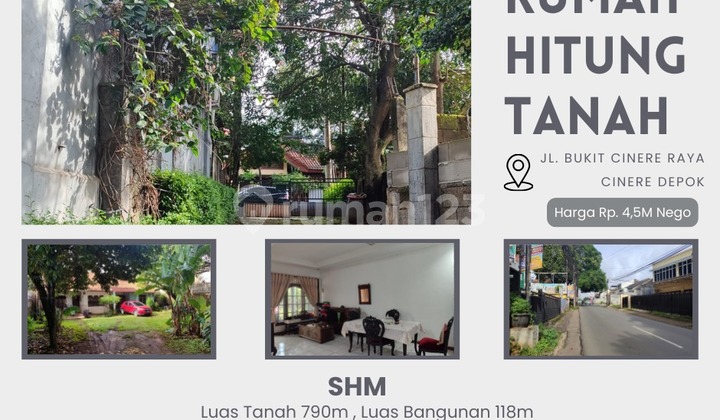 Rumah Lama Hitung Tanah 790M di Jl. Bukit Cinere Raya , Gandul, Depok Rumah Lama Hitung Tanah 790M di Jl. Bukit Cinere Raya , Gandul, Depok