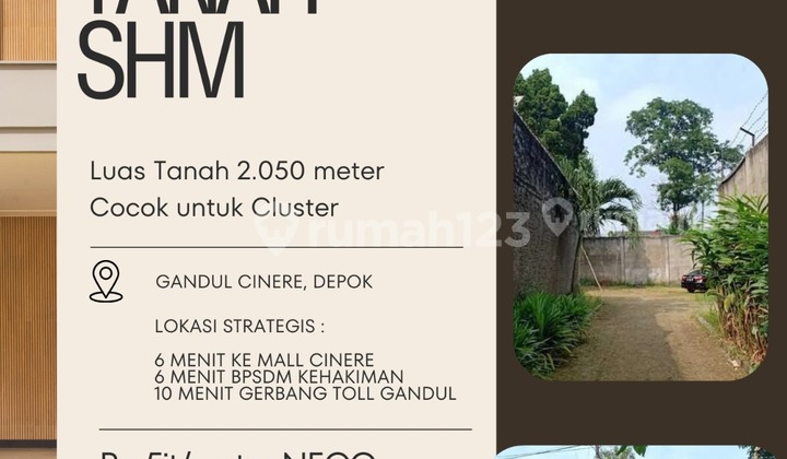 Land Below NJOP in Gandul Cinere, Depok, Certificate of Title 2,050 m²