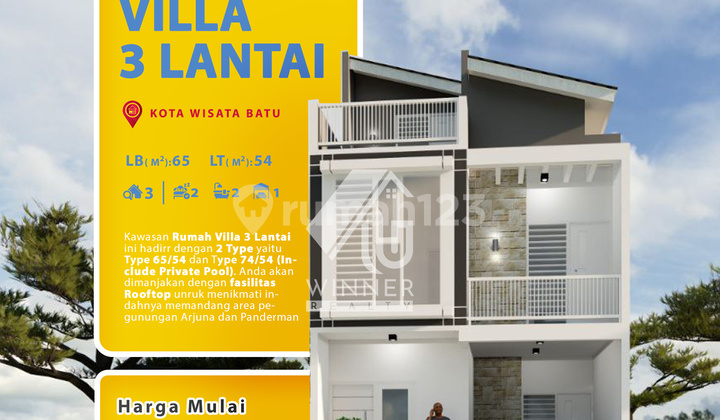 New 3-Storey Villa House with SHM in Batu Tourism City, East Java