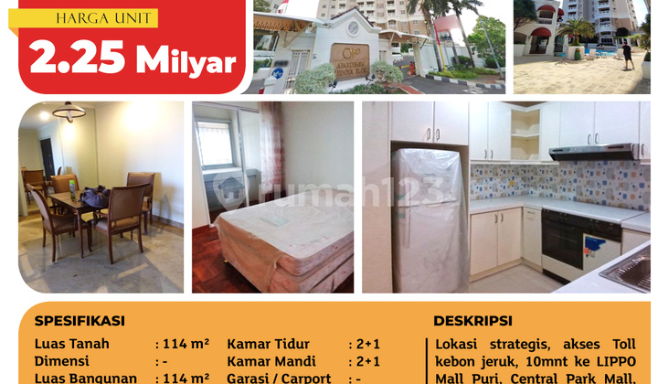 Apartemen Kedoya Elok, Kebon Jeruk, 114m², Lt. 06, Strata Title 2