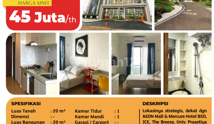 For Rent Sky House Apartment BSD, Leonie Tower, BSD City, 20m², 12th Floor