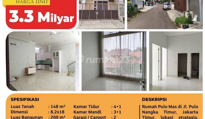 Tsi 16075, Rumah Pulo Mas, Jl. Pulo Nangka Timur, 8.2x18m², 2 Lt 2