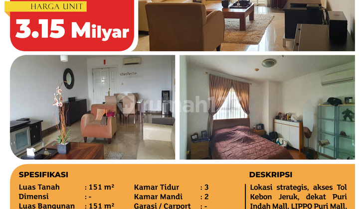 Apartemen Kedoya Elok, Tower Utara, Kebon Jeruk, 151 M², Lt. 10 2