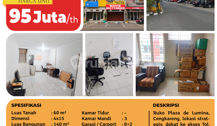 Tsi 16593, Ruko Plaza De Lumina, Cengkareng, 4x15m², 3 Lt, SHM 2
