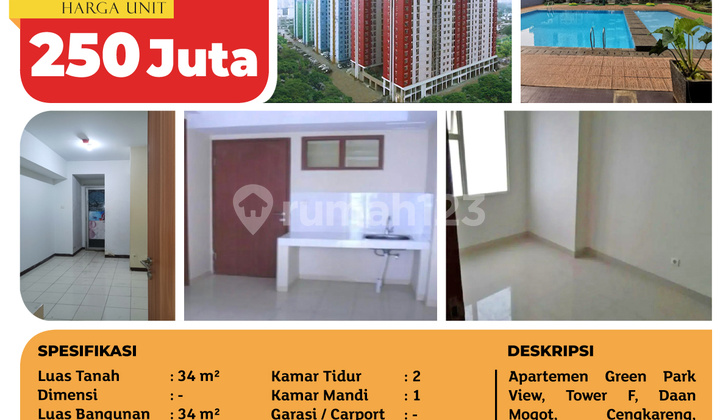 Tsi 16634, Apartemen Green Park View, Tower F, Cengkareng, 34m², Lt. 02, Ppjb 2