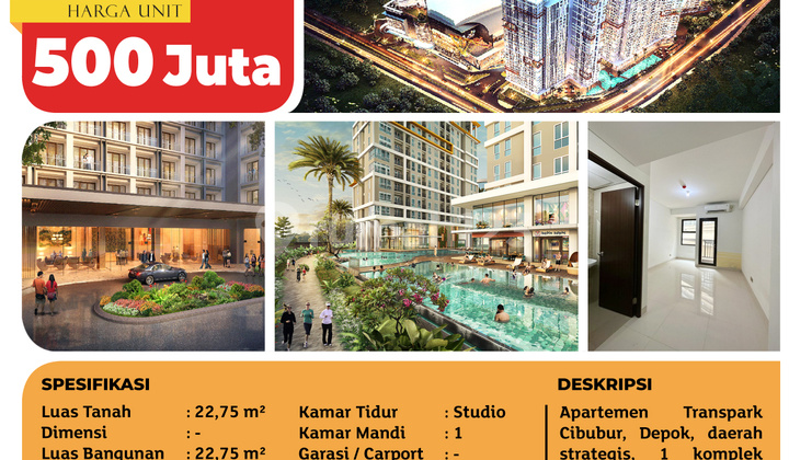 Tsi 16635, Transpark Cibubur Apartment, Tower A, Depok, 22.75m², 3rd Floor, PPJB