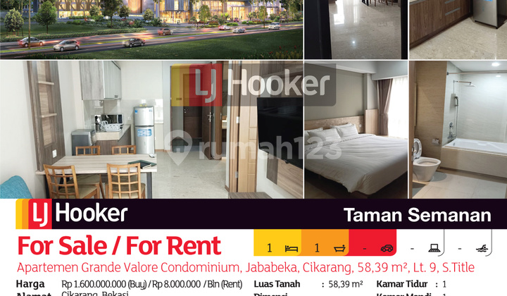 Apartemen Grande Valore Condominium, Jababeka, Cikarang, 58.39m², Lt. 9, S.title 2