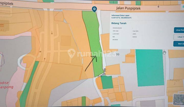 Tanah pinggir jalan raya Puspitek 1