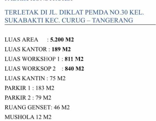 Tanah 5200 M2 Bonus Gudang & Workshop 2000 M2 Legok Tangerang