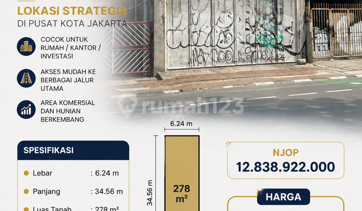 Dibawah NJOP Tanah 278 M2 di Cideng Barat Dibawah NJOP Tanah 278 M2 di Cideng Barat