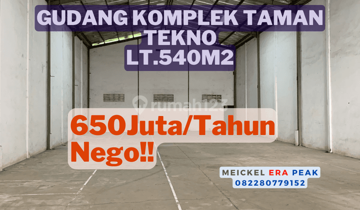 Lokasi Startegis Disewa Gudang Taman Tekno Gandeng, Lt. 540m2, 2 Lantai 1