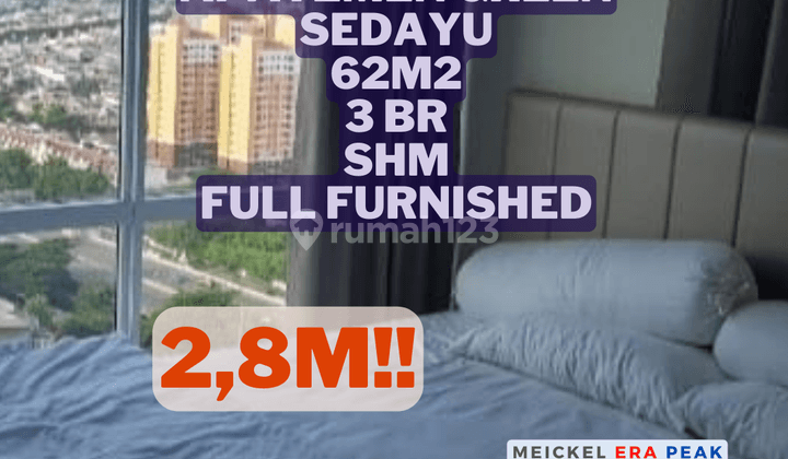 Dijual Apartement Green Sedayu, 62m2, 3 Br, Shm, Furnished, City View 1