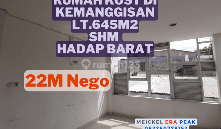 Lokasi Startegis Dijual Rumah Kost Kemanggisan, Lt. 645m2, Shm, Hadap Barat 1