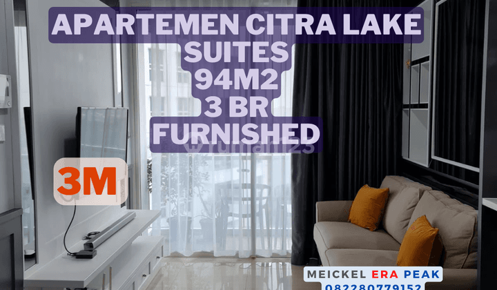 Harus Terjual Dijual Apartemen Citra Lake, 94m2, 3BR, Furnished 1