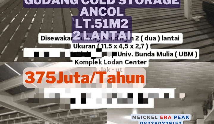 Best Price Disewa Gudang Cold Storage, Lt.51.7m2, 2 Lantai 1