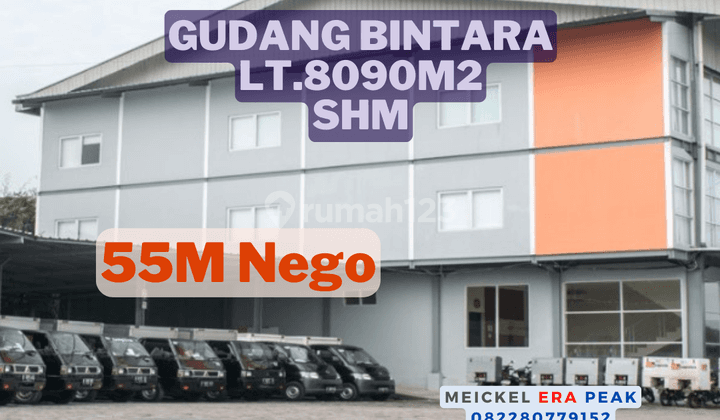 Lokasi Startegis Dijual Gudang Bintara, Lt.8090m2, SHM 1