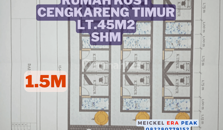 Lokasi Strategis Dijual Rumah Kost Cengkareng, Lt.45m2, SHM 1