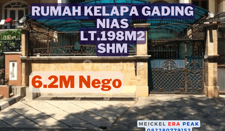 Dibawah Njop Dijual Rumah Kelapa Gading Nias, Lt.198m2, SHM 1