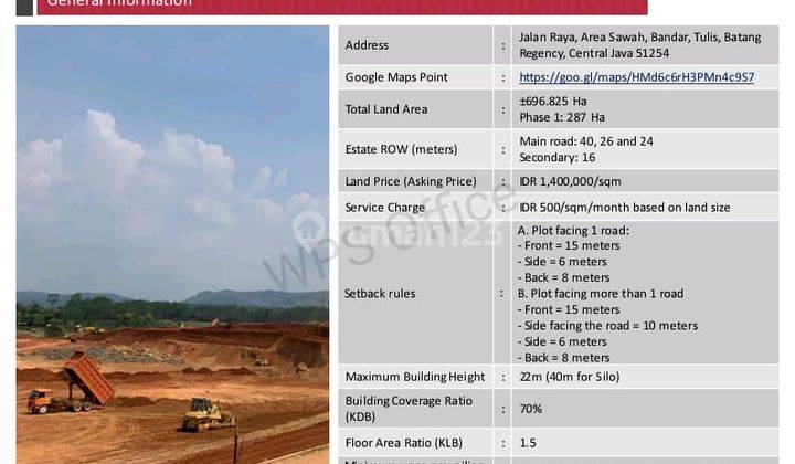 Tanah HGB 130.000 m² Utk Industri Atau Gudang di Kawasan Industri Batang 1