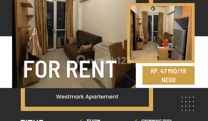 Disewakan Apartemen Westmark Termurah 1br+ Furnish Best Floor 1