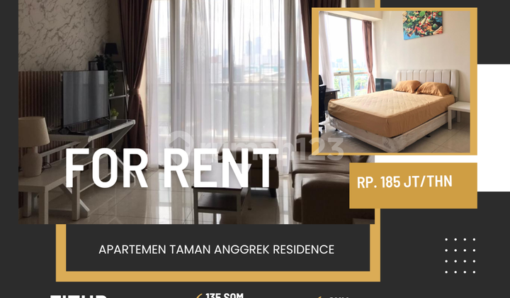 FOR RENT: PRIVATE LIFT APARTMENT AT TAMAN ANGGREK RESIDENCE, 3BR TYPE + STRATEGIC, BEST VIEW, FULLY FURNISHED, READY TO OCCUPY, CLOSE TO 4 MALLS IN WEST JAKARTA