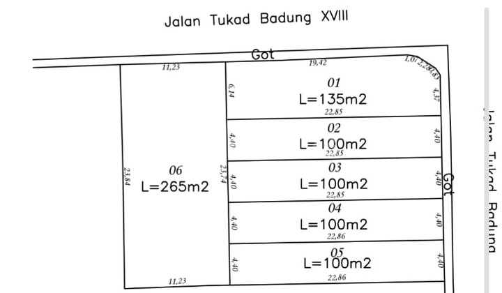 Land for Sale Starting from 100M2 Location by the Roadside in Tukad Badung