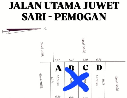 LAHAN KAVLING SISA 2 PLOT LUAS 125M2 LOKASI JUWET SARI PEMOGAN