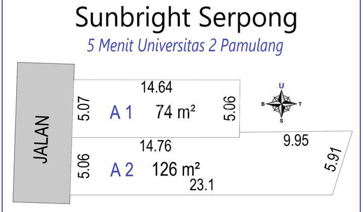 Tanah Pinggir Jalan Aspal, 2 Km Unpam 2, SHM 2