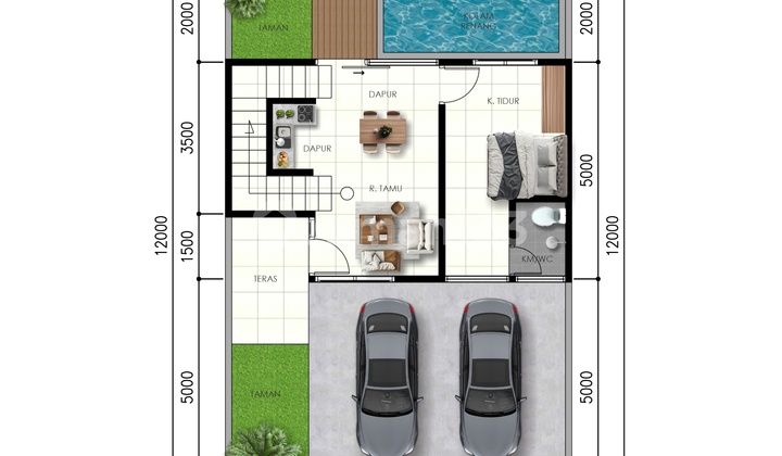 Rumah Industrial Di Gentan,4 Kamar Plus Kolam Renang