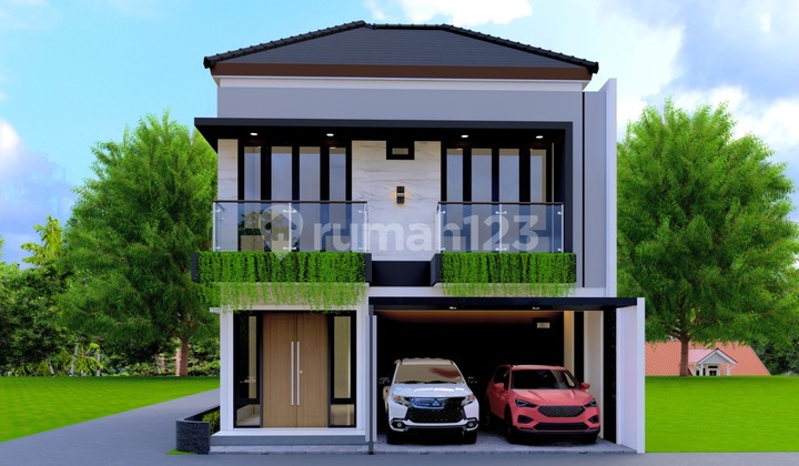 Rumah Mewah Modern 2 Lantai Hook dengan Kolam Renang Dalam Cluster 7 Unit Premium di Maguwoharjo Depok Sleman Dekat Lottemarton Progres Finishing