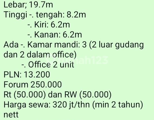 Sewa Gudang (320 Juta) Pergudangan Kav Dpr di Cipondoh 864.0 m² Unfurnished SHM