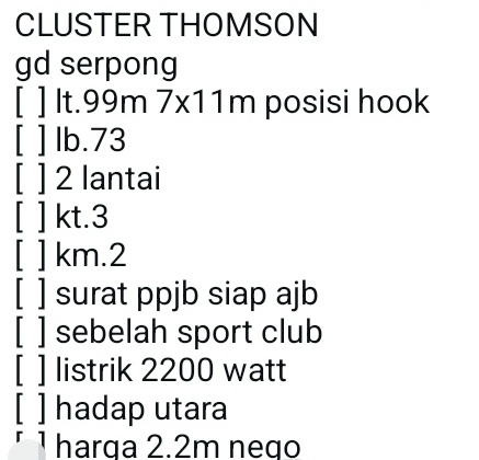 Jual Rumah (2.2 Milyar) Cluster Thomson, Gading Serpong