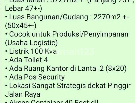 Warehouse for Rent (2.2 billion) in Kapuk Kamal 3727.0 m² Unfurnished SHM Warehouse for Rent (2.2 billion) in Kapuk Kamal 3727.0 m² Unfurnished SHM