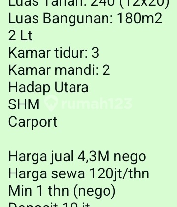 Sewa Rumah (120 Juta) dan Jual (4.3 Milyard) di Alam Sutera Cluster Harmoni Bagus