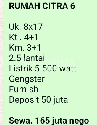 Sewa Rumah (165 Juta) Bagus di Citra Garden