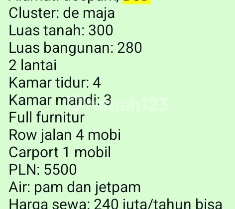 Sewa Rumah (240 Juta) di Bsd De Park Bagus SHM