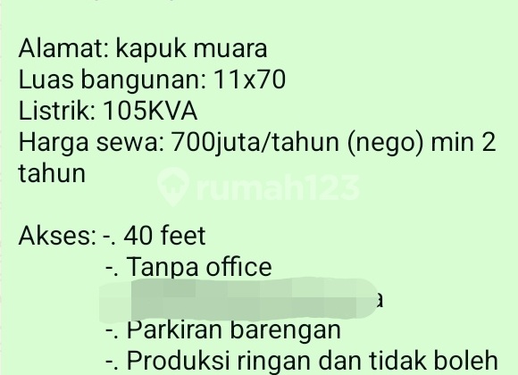 Sewa Gudang (700 Juta) 1000.0 m² Unfurnished SHM di Kapuk Muara Sewa Gudang (700 Juta) 1000.0 m² Unfurnished SHM di Kapuk Muara