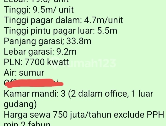 Warehouse for Rent Joint (750 Million) 1600.0 m² Unfurnished in Cipondoh with Certificate of Ownership