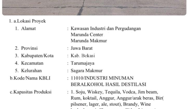 Dijual Brand New Gudang Produksi Minuman Alkohol + Ijin Lengkap Pergudangan Marunda Center Bekasi Dijual Brand New Gudang Produksi Minuman Alkohol + Ijin Lengkap Pergudangan Marunda Center Bekasi