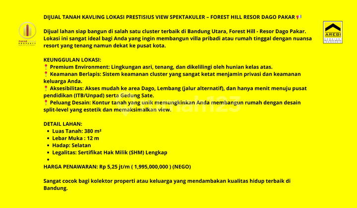 Tanah Murah Siap Bangun Dago Resort Bandung