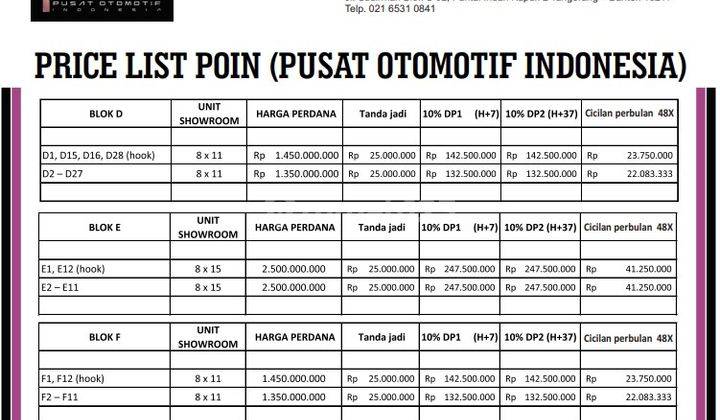 Promo Sewa Showroom Pik 2 Pusat Otomotif Indonesia Ukuran 19x12. 5 Hoek Bisa Cicilan 48x 5
