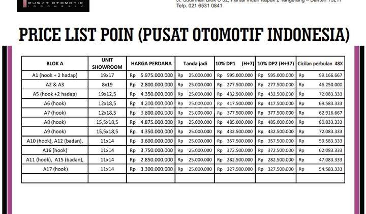 Promo Sewa Showroom Pik 2 Pusat Otomotif Indonesia Ukuran 19x12. 5 Hoek Bisa Cicilan 48x 7