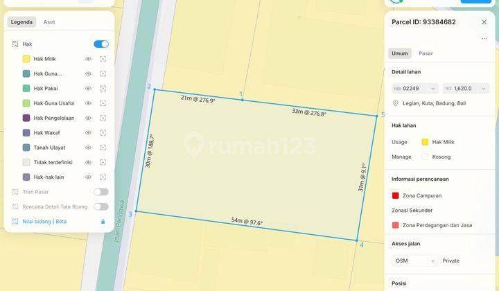 Tanah di Dewi Sri Kuta 16 Are Bisa Dibeli Sebagian Area Komersial Cocok Untuk Apartment dan Villa Akses Jalan Lebar 1