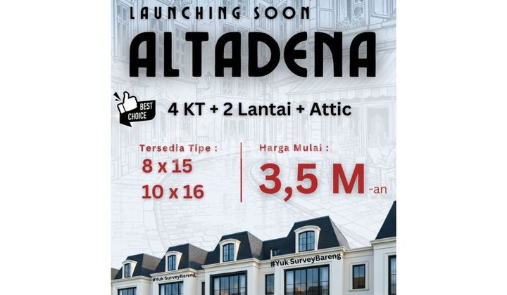 ALTADENA Rumah Modern dengan Attic Multifungsi Rumah Mewah 2 Lantai + Attic