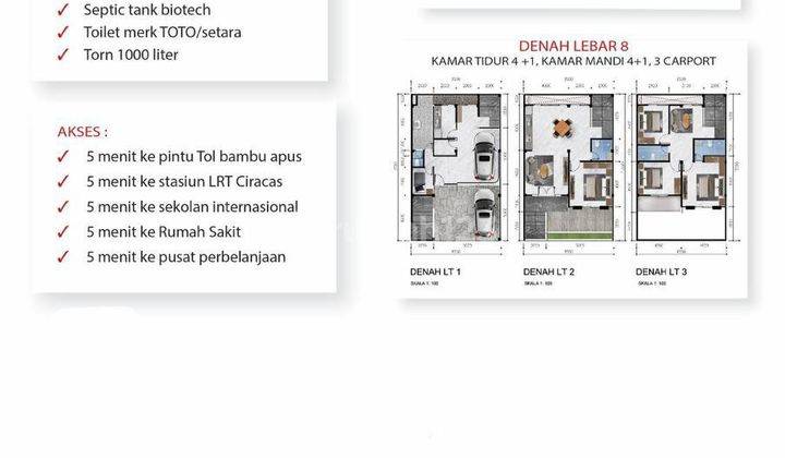 Rumah 3 Lantai Tropical + Rooftop Fasilitas Pool Bambu Apus Cipayung 4