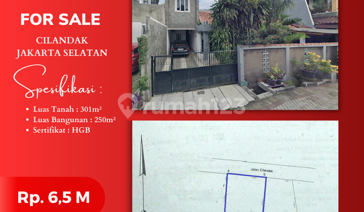 Dijual Cepat! Rumah 2 Lantai Strategis di Cilandak Jakarta Selatan (LT 301 m² Rp6,5 M)