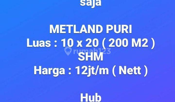 Dijual Rumah Hitung Tanah saja di Metland Puri. Jakarta Barat 1