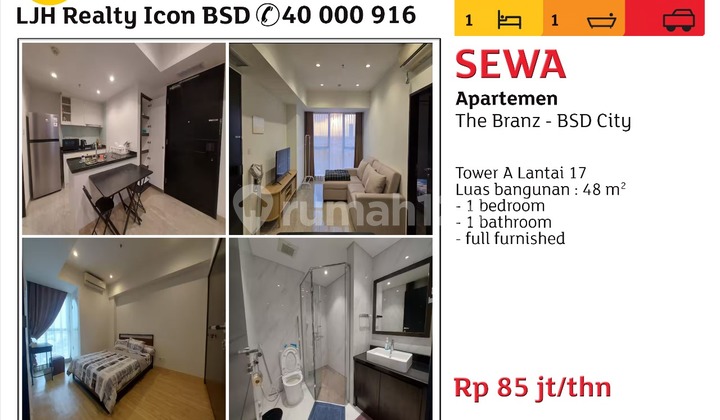 For Rent Branz BSD Apartment 1 Bedroom