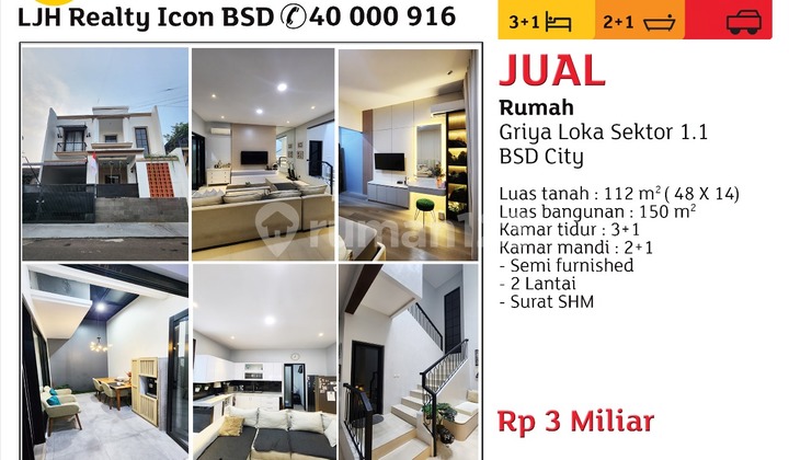 Dijual Rumah Mewah Griyaloka BSD 