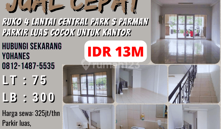 Ruko 4 Lantai Central Park S Parman Parkir Luas Cocok Untuk Kantor 1